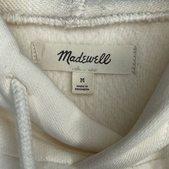 MADEWELL Womens Ivory Fleece Bubble-Sleeve Hoodie Sweatshirt EUC Pocket Cozy M - Picture 8 of 11